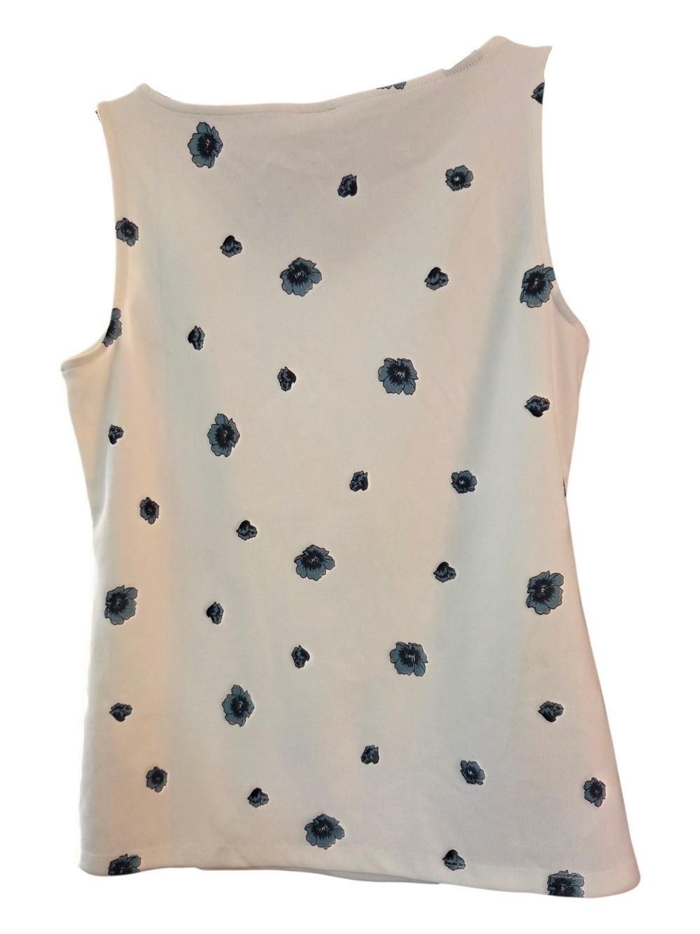 NWT Ann Taylor Factory Ivory Teal Floral Sleeveless V-Neck Ruffle-Front Top-Sz S - Picture 3 of 8
